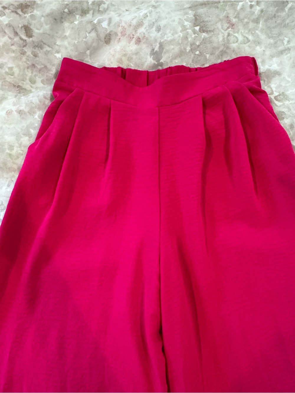 “ee:some”  High-Waist Satin Wide Leg pleated Pants - Hot Pink/ fuchsia